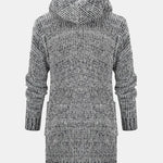Long Line Horn Buckle Hooded Knitted Cardigan