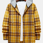 Contrast Button Up Hooded Shirt