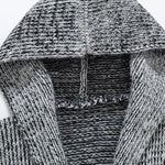 Long Line Horn Buckle Hooded Knitted Cardigan