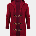 Long Line Horn Buckle Hooded Knitted Cardigan