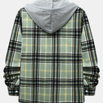 Contrast Button Up Hooded Shirt