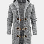 Long Line Horn Buckle Hooded Knitted Cardigan