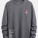 Long Sleeve Slogon Rose Print Cotton T-Shirt