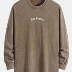 Los Angeles Slogan Print Relax Fit Long Sleeve Washed Distressed T-Shirt