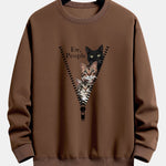 Zipper Cat Print Relax Fit Sweatshirt