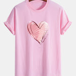 Regular Fit Doodle Heart Print Cotton T-Shirt