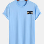 Regular Fit Stripe Mountains Print Cotton T-Shirt