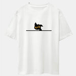 Black Cat In Doubt Print Drop Shoulder Oversize T-Shirt