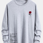 Long Sleeve Slogon Rose Print Cotton T-Shirt