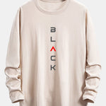 Long Sleeve Black Slogan Print Cotton Arc Hem T-Shirt