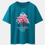 Tokyo Cherry Blossoms Print Drop Shoulder Oversize T-Shirt