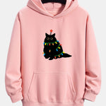Colorful Light Black Cat Print Relax Fit Hoodie