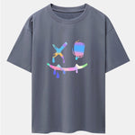 Colorful Smiley Face Print Drop Shoulder Oversize T-Shirt