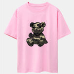 Camouflage Bear Print Drop Shoulder Oversize T-Shirt