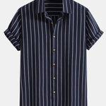 Cotton Blend Striped Button Up Shirt