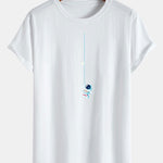 Astronaut On A String Print Cotton Arc Hem T-Shirt