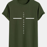 Stripe Los Angeles Print Cotton Arc Hem T-Shirt