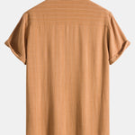Linen Blend Striped Henley Collar Shirt & Linen Cotton Blend 11" Shorts