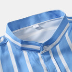 Striped Button Up Stand Collar Shirt & Man Mid Length Drawstring Swim Shorts