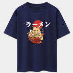 Ramen Cat Print Drop Shoulder Oversize T-Shirt