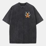 Smiley Bear Back Print Washed Distressed Drop Shoulder T-Shirt