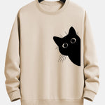 Black Cat Looking Out Print Relax Fit Sweatshirt