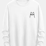 Long Sleeve Cat With Sunglasses Print Cotton T-Shirt