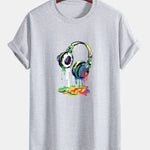 Regular Fit Dissolving Headphones Print Cotton T-Shirt