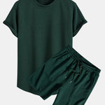 Short Sleeve Stripe Jacquard Arc Hem T-Shirt & Shorts