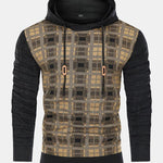 Slim Fit Knitted Plaid Paneled Hooded Sweater