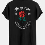 Dissolving Rose Print Cotton Arc Hem T-Shirt