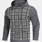 Slim Fit Knitted Plaid Paneled Hooded Sweater
