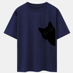 Black Cat Print Drop Shoulder Oversize T-Shirt