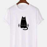 Weightlifting Cat Print T-Shirt