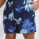 Palm Tree Print Swim Shorts With Compression Liner