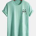 Regular Fit Cat With Sunglasses Print Cotton T-Shirt