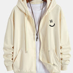 Smiley Face Print Relax Fit Zip Hoodie