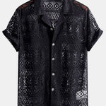 Short Sleeve Geometry Textured Cuban Shirt & Linen Cotton Blend Cropped Pants