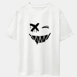 Dissolved Smiley Face Print Drop Shoulder Oversize T-Shirt