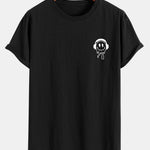 Smiling Face With Headphones Print Cotton Arc Hem T-Shirt