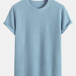 Knitted Waffle Arc Hem T-Shirt & Drawstring Waffle Shorts