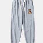 Plaid Pattern Dissolving Bear Print Cotton Blend Jogger Pants