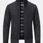 Quilted Jacquard Zip Up Sweater