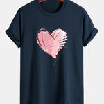 Regular Fit Doodle Heart Print Cotton T-Shirt
