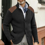 Men's Vintage Stand Collar Patchwork Slim Long Sleeve Knitted Blazer