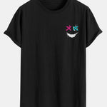 Evil Face Print Cotton Arc Hem T-Shirt