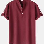 Short Sleeve Linen Look Henley Shirt