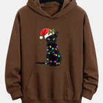 Christmas Lights Cat Print Relax Fit Hoodie