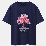 Tokyo Cherry Blossoms Print Drop Shoulder Oversize T-Shirt