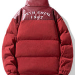 Corduroy PU Patchwork Puffer Coat
